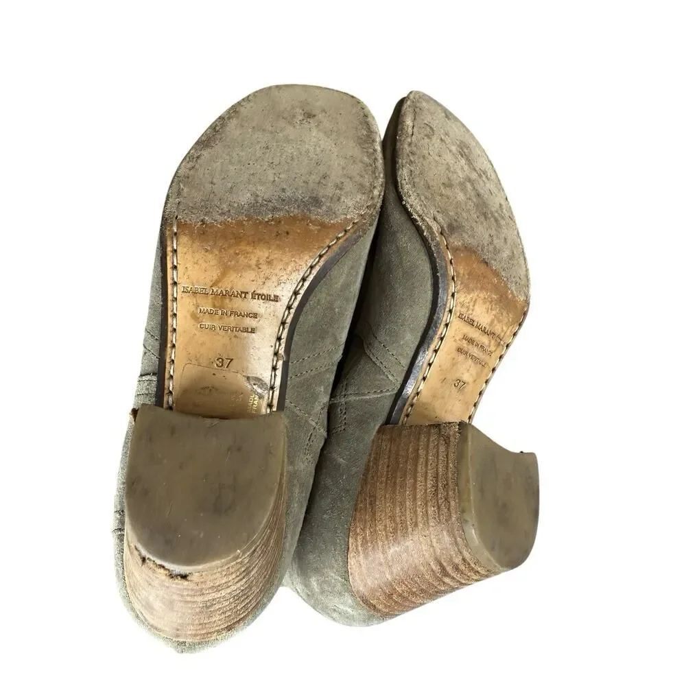 Isabel Marant Dicker Ankle Boots Gray Green Suede Western Style 37 / US 7 - Picture 9 of 9